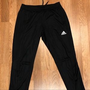 Adidas black striped track pants, size XS